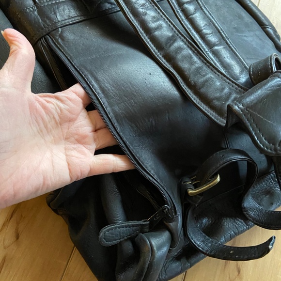 Rare Leather Back pack . Color is black . Brand is Latico . main image 5
